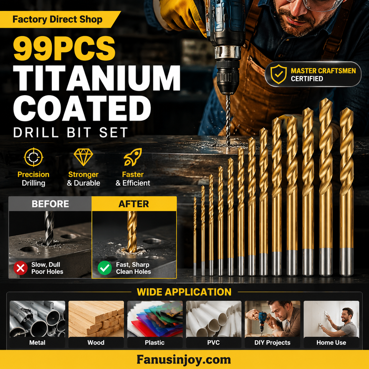 🔥High-efficiency tool favored by veteran craftsmen!Factory Outlet-99pcs Titanium Coated Drill Bit Set