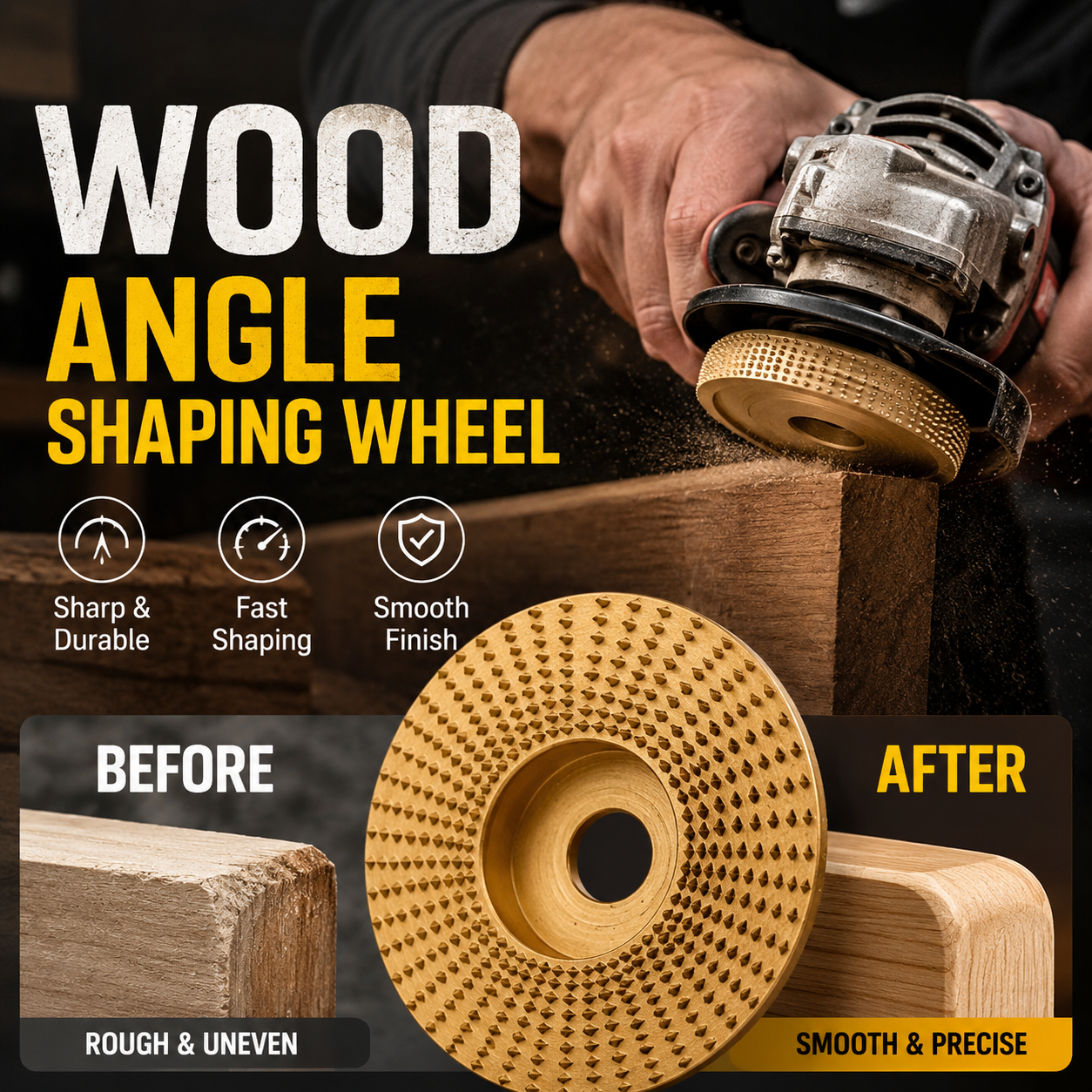 ⚙️ LIMITED-TIME 50% OFF! ✨ Wood Angle Shaping Wheel – Fast-Cut, Sharp, Wear-Resistant, for Angle Grinder ✨