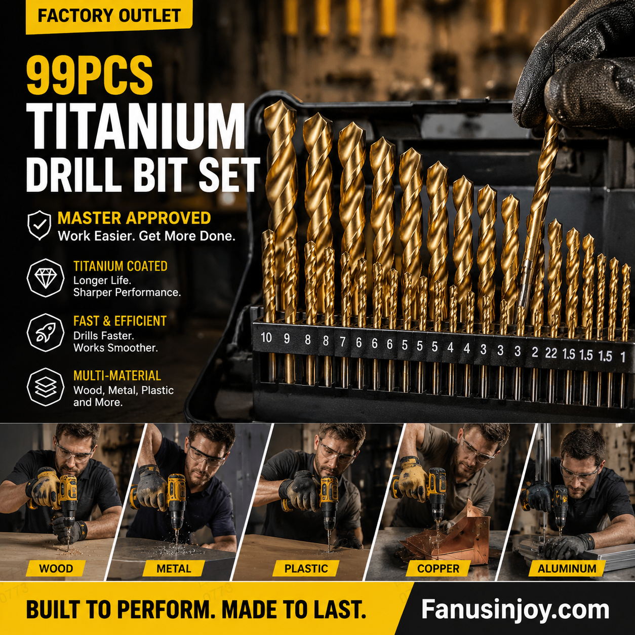 🔥High-efficiency tool favored by veteran craftsmen!Factory Outlet-99pcs Titanium Coated Drill Bit Set