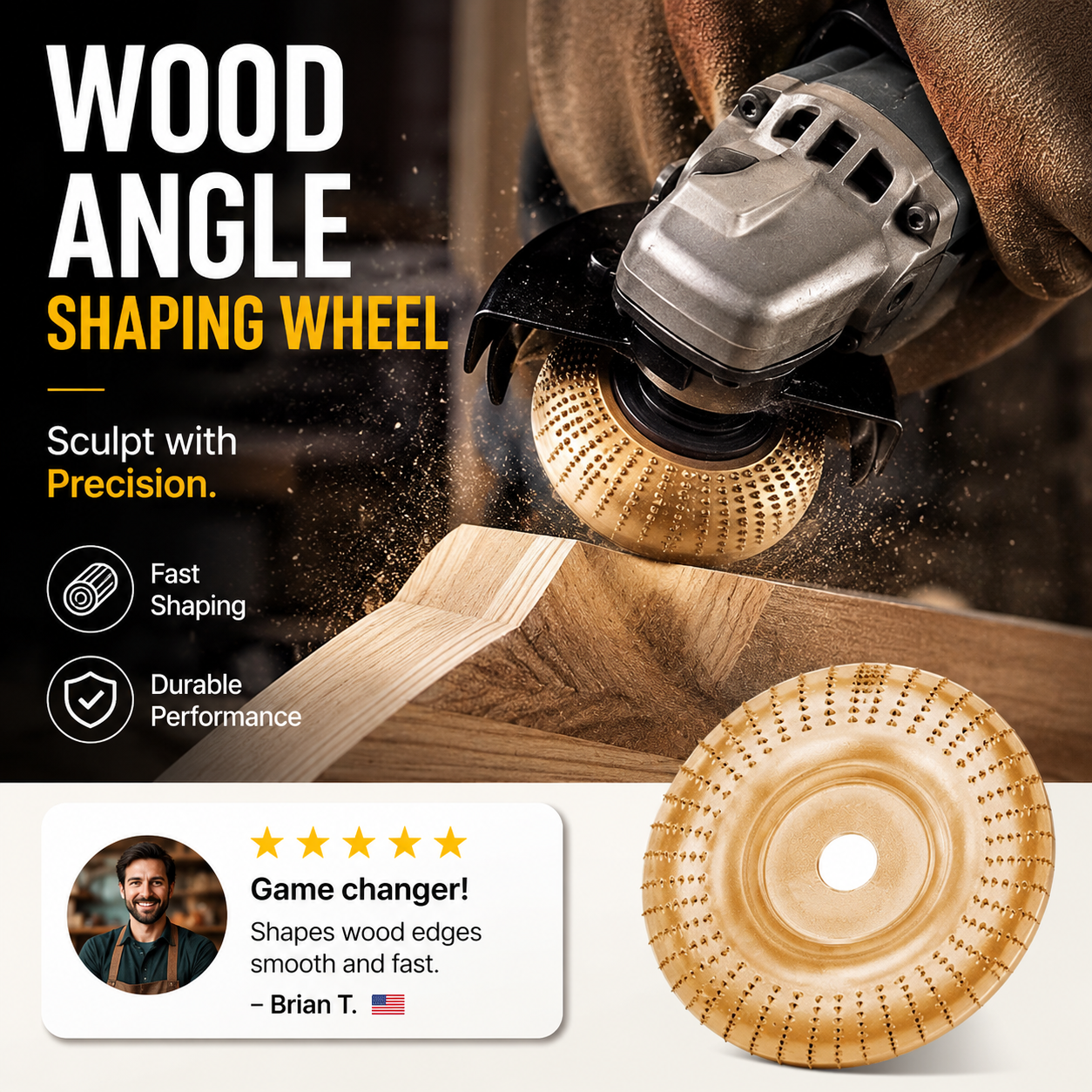⚙️ LIMITED-TIME 50% OFF! ✨ Wood Angle Shaping Wheel – Fast-Cut, Sharp, Wear-Resistant, for Angle Grinder ✨