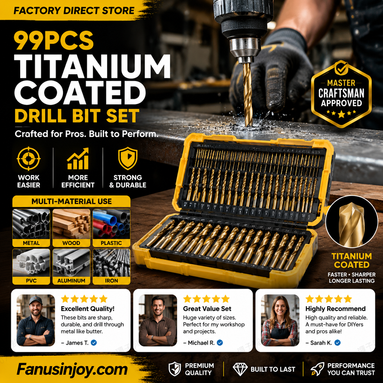 🔥High-efficiency tool favored by veteran craftsmen!Factory Outlet-99pcs Titanium Coated Drill Bit Set