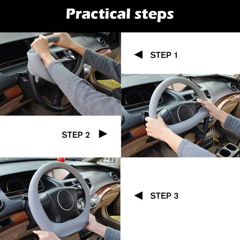 ⏳Time-Limited Special⏰Tired of sticky, worn steering wheels? This silicone cover adds a soft, textured grip, protects your wheel, and installs without tools — in seconds. 🏠
