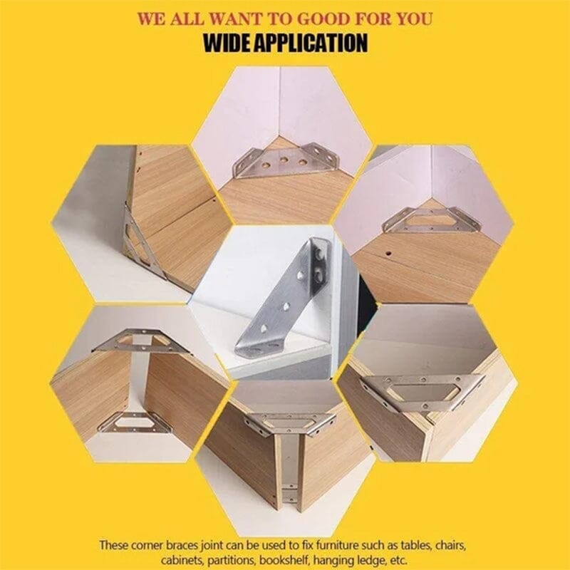 ⏳Time-Limited Special⏰UNIVERSAL STAINLESS STEEL FURNITURE CORNER BRACES — Triangular Stability Reinforcement | Rust-Proof Structural Support & Easy Install 🔧