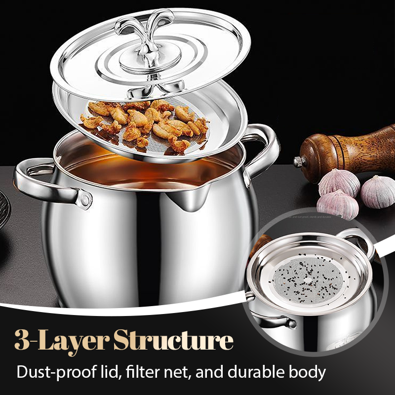 Stainless Steel Lard Container with Lid and Strainer（50% OFF）