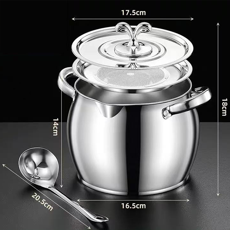 Stainless Steel Lard Container with Lid and Strainer（50% OFF）