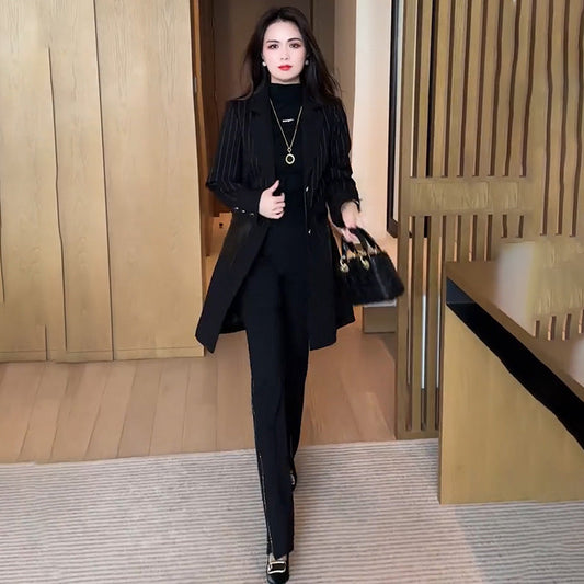 Women's Elegant Black Striped Coat
