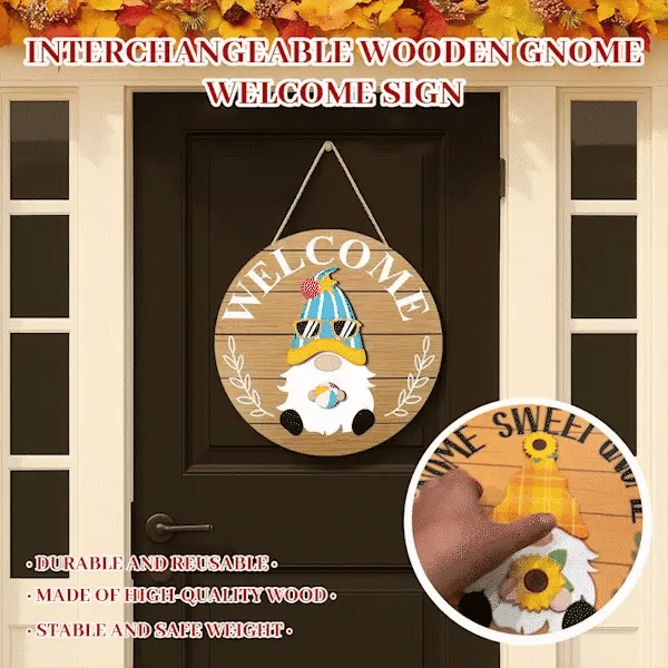 🍁Christmas sale 50% off 🌟Best Decorations🎄Interchangeable Wooden Gnome Welcome Sign🎈