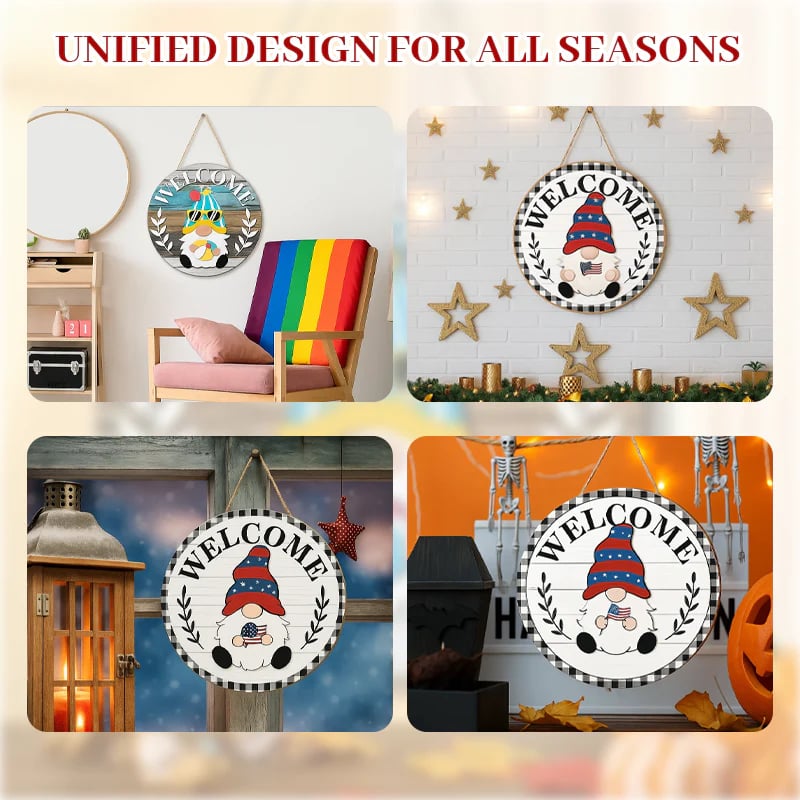 🍁Christmas sale 50% off 🌟Best Decorations🎄Interchangeable Wooden Gnome Welcome Sign🎈