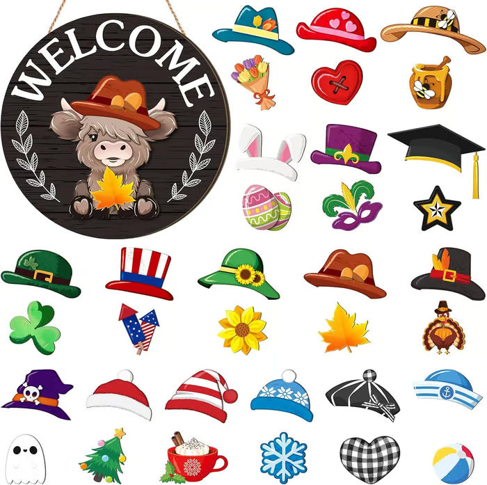 🍁Christmas sale 50% off 🌟Best Decorations🎄Interchangeable Wooden Gnome Welcome Sign🎈