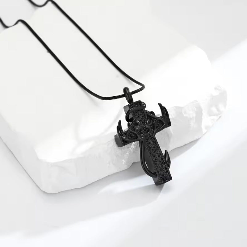 Antler Cross Urn Pendant Necklace