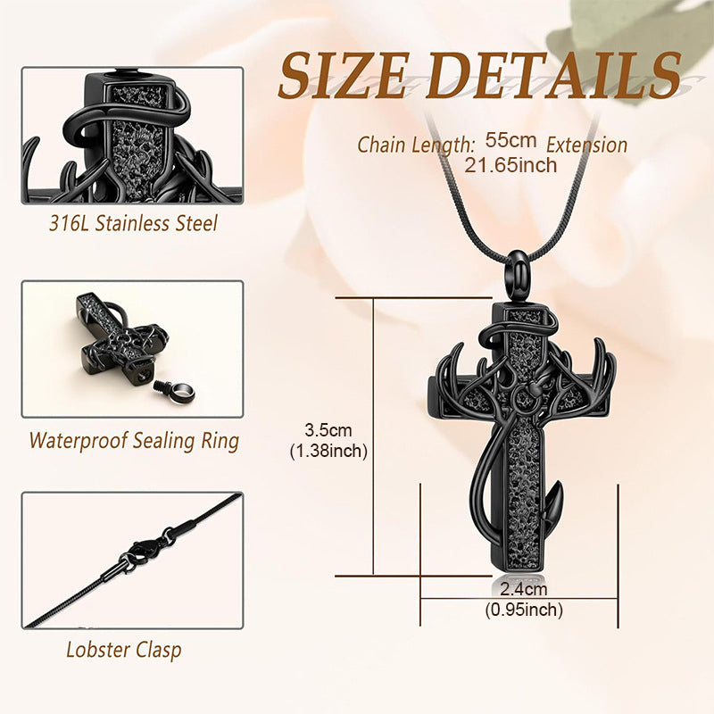 Antler Cross Urn Pendant Necklace