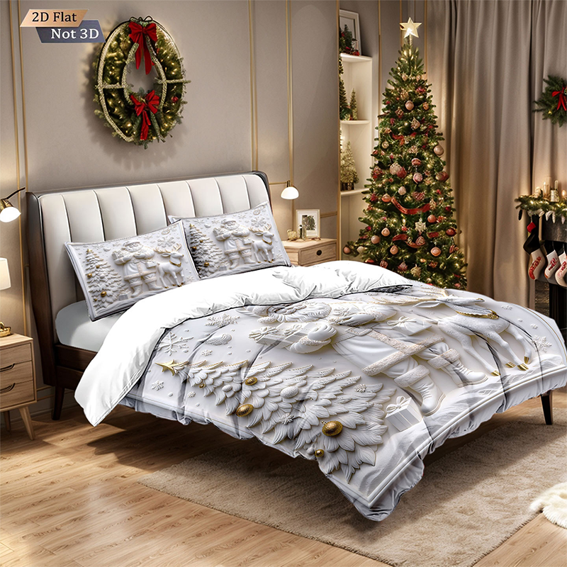 🎄 50% OFF NOW! ✨ Festive Christmas 3-Piece Duvet Cover Set - Soft Brushed Polyester with Holiday Patterns for Cozy Seasonal Decor 🛏️❤️