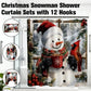 Christmas Snowman Shower Curtain Sets with 12 Hooks