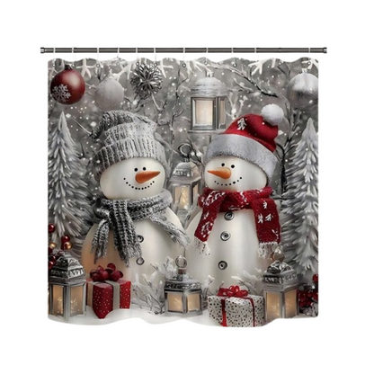 Christmas Snowman Shower Curtain Sets with 12 Hooks