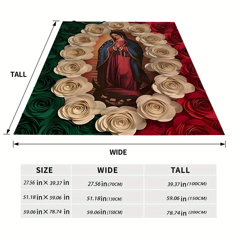 Virgin Mary & Floral Flannel Blanket 🌹 | Soft, Light & Warm