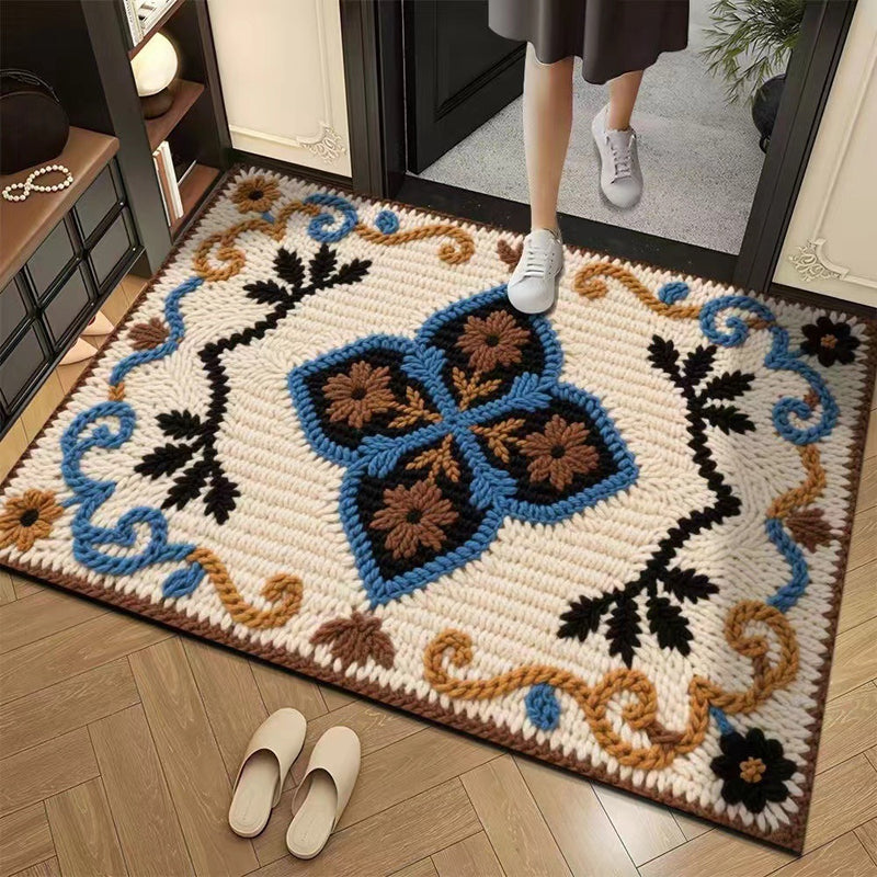 3D Floral Yarn Anti-Slip Absorbent Floor Mat – Stylish, Soft & Safe