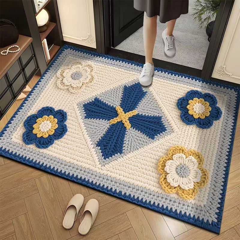 3D Floral Yarn Anti-Slip Absorbent Floor Mat – Stylish, Soft & Safe