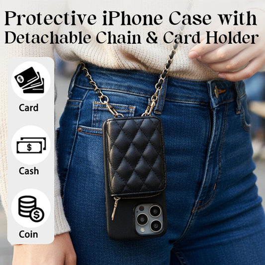 Protective iPhone Case with Detachable Chain & Card Holder