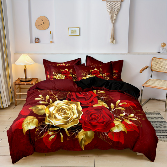 Luxury Golden Floral Duvet Cover Set