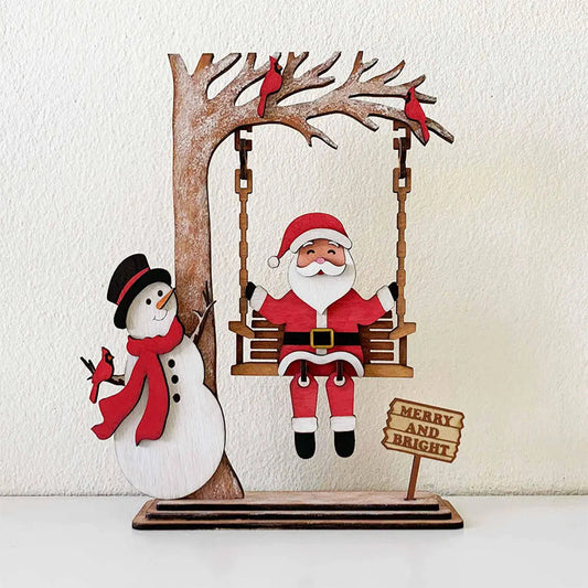 3D Wooden Santa on Swing Tabletop Decor