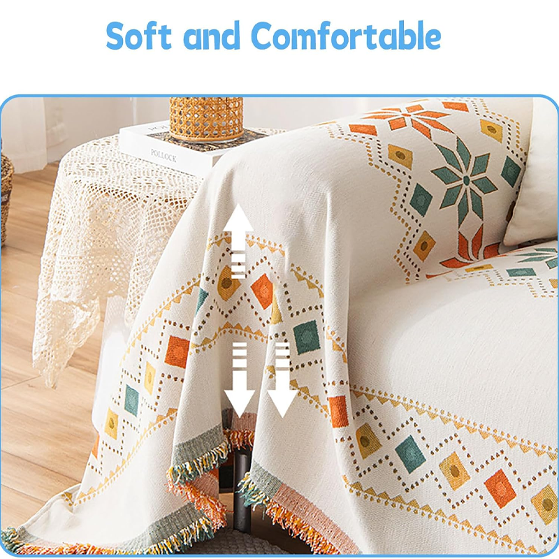 Reversible Bohemian Sofa Cover with Tassels