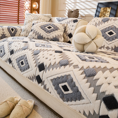 Modern Geometric Plush Sofa Cover
