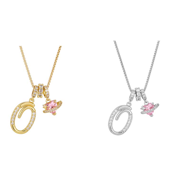 Initial Letter Necklace with Pink Heart Charm