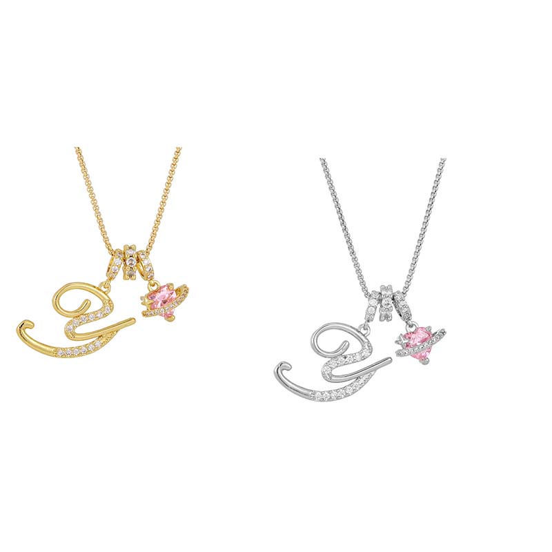Initial Letter Necklace with Pink Heart Charm