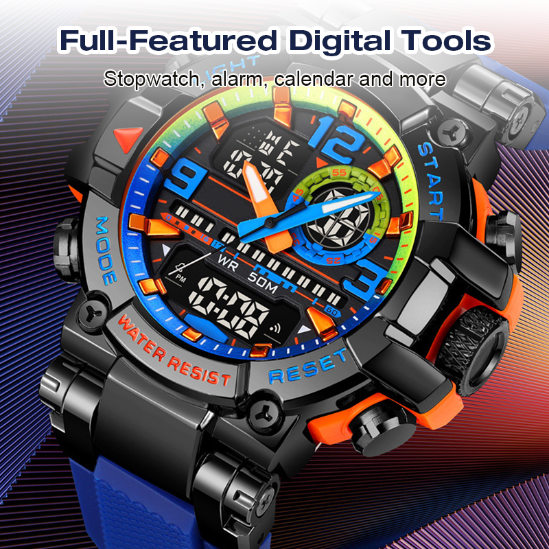 ⌚ LIMITED-TIME 50% OFF! 💧 Multifunctional Waterproof LED Digital Watch – 50M, Dual Movement, Stopwatch 🌙