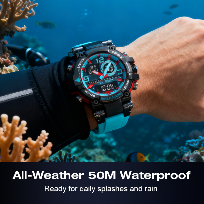 ⌚ LIMITED-TIME 50% OFF! 💧 Multifunctional Waterproof LED Digital Watch – 50M, Dual Movement, Stopwatch 🌙