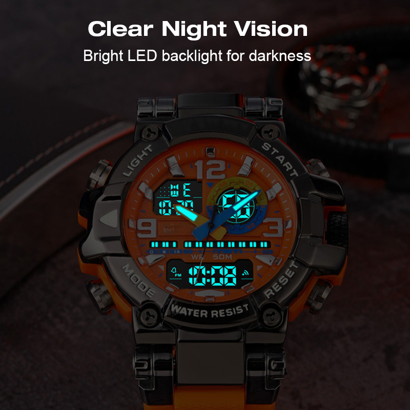 ⌚ LIMITED-TIME 50% OFF! 💧 Multifunctional Waterproof LED Digital Watch – 50M, Dual Movement, Stopwatch 🌙
