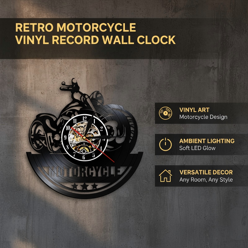 ⏳Limited-time 50% off⏰Retro Motorcycle Vinyl Record Wall Clock