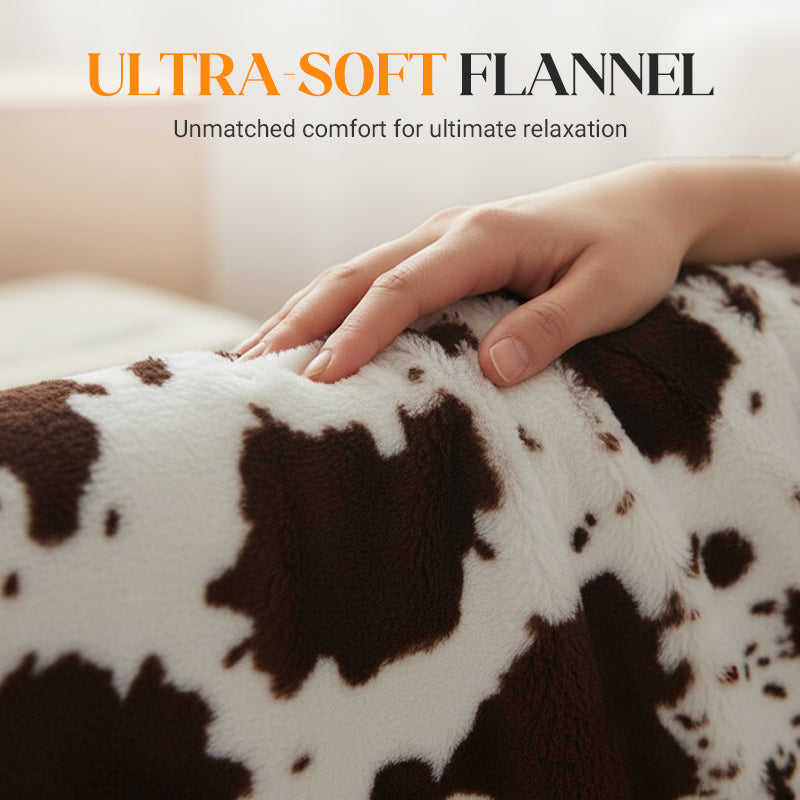 ⏳Limited-time 49% off⏰Cozy Cow Print Flannel Throw Blanket
