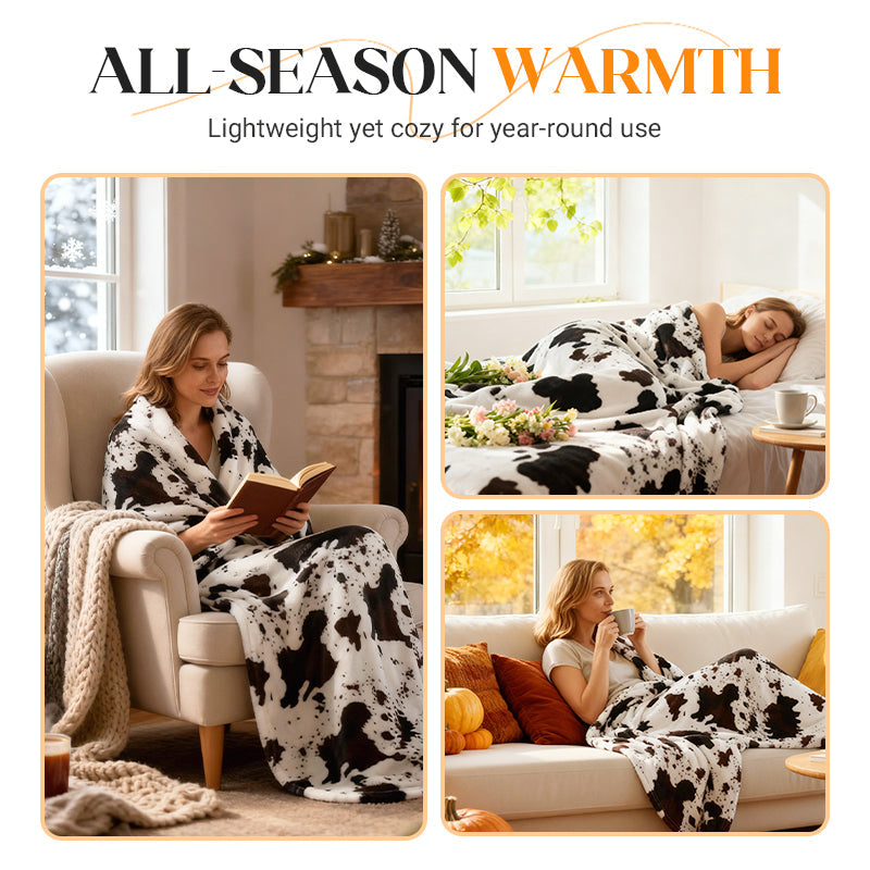 ⏳Limited-time 49% off⏰Cozy Cow Print Flannel Throw Blanket