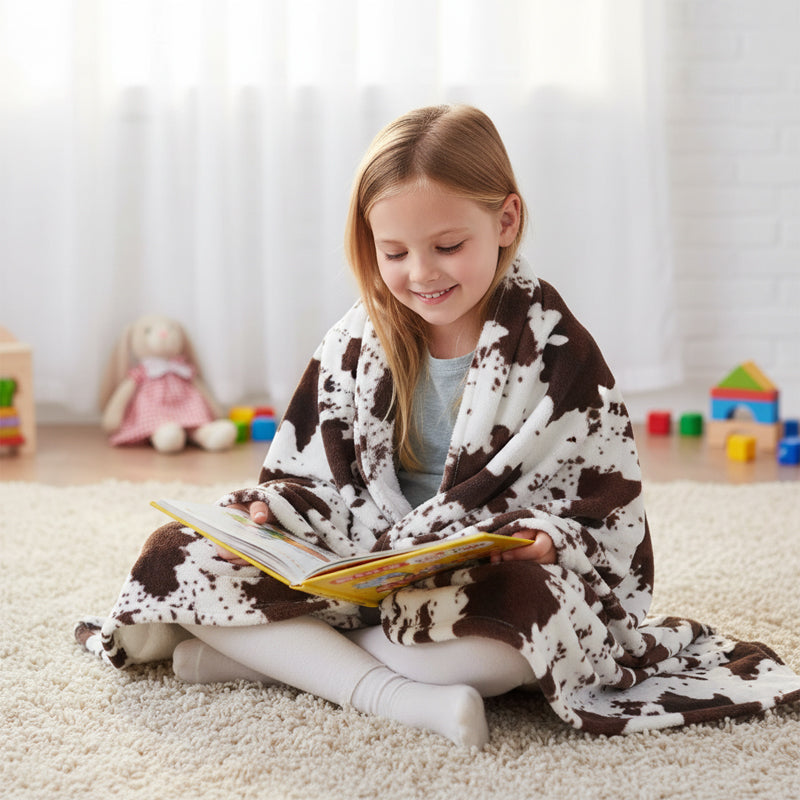⏳Limited-time 49% off⏰Cozy Cow Print Flannel Throw Blanket