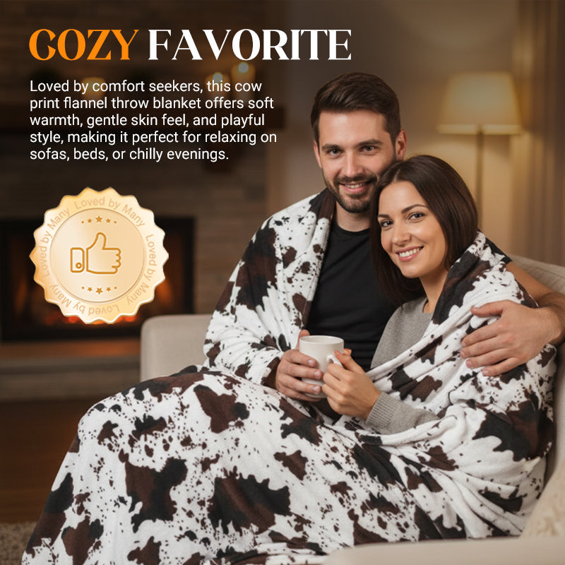 ⏳Limited-time 49% off⏰Cozy Cow Print Flannel Throw Blanket