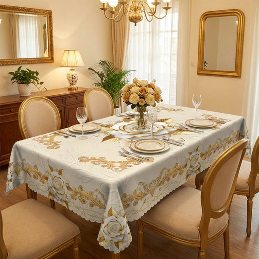 Waterproof Gold Rose Tablecloth