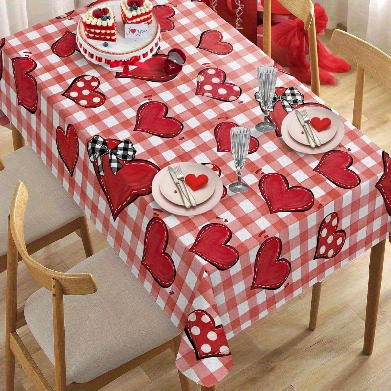 🔥 50% OFF! 💖 Valentine's Day Romantic Tablecloth – Heart & Rose Print, Wrinkle-Resistant Polyester & Easy Care 🌹🍽️