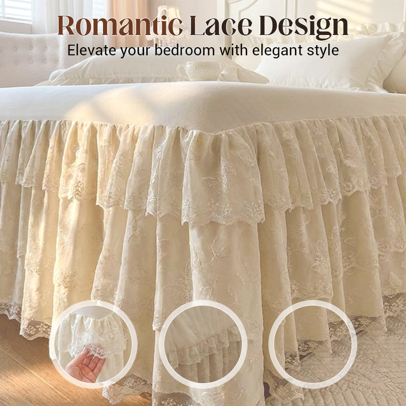 Romantic Ruffled Lace Bed Skirt 3-Piece Set（2*pillowcases+1*fitted sheet）