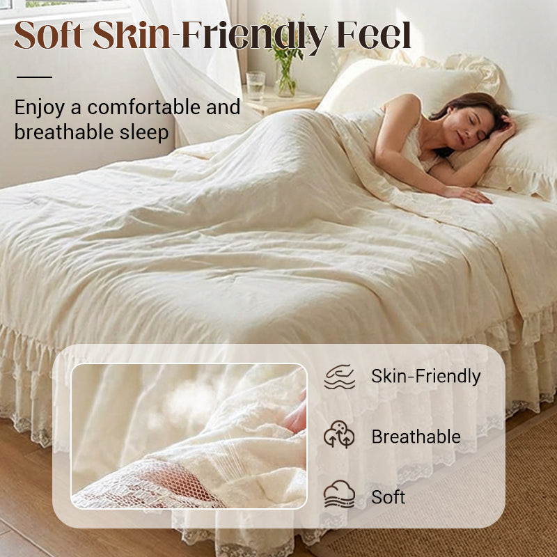 Romantic Ruffled Lace Bed Skirt 3-Piece Set（2*pillowcases+1*fitted sheet）