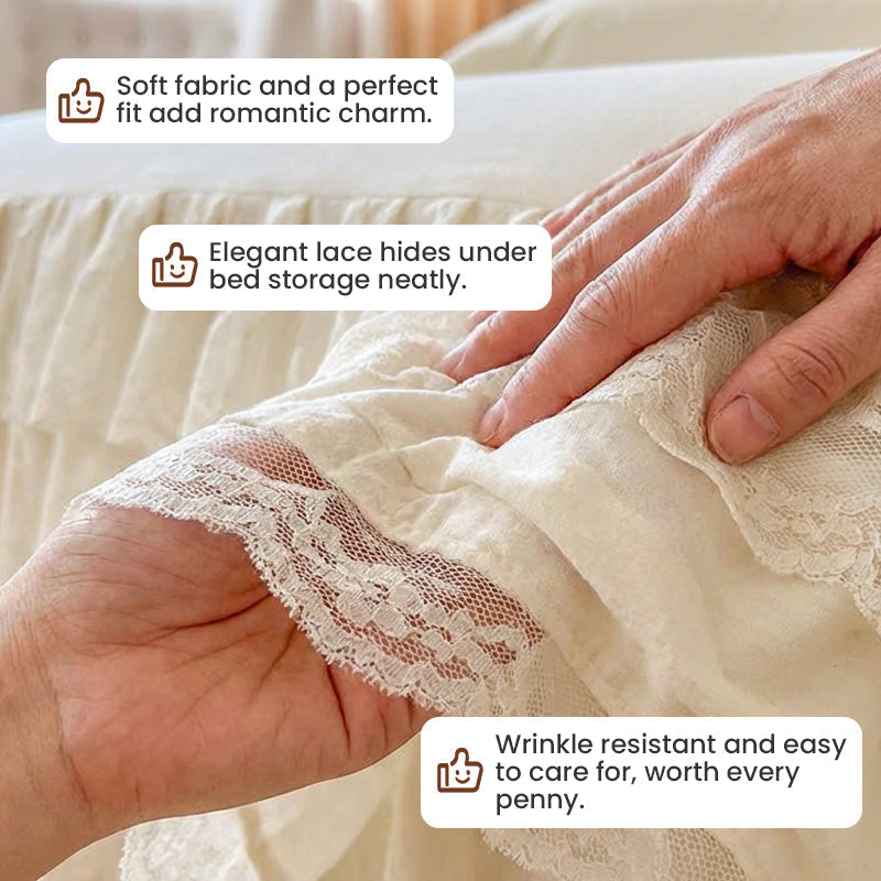 Romantic Ruffled Lace Bed Skirt 3-Piece Set（2*pillowcases+1*fitted sheet）