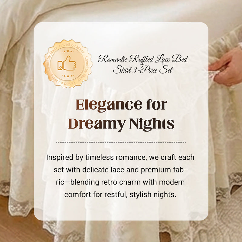 Romantic Ruffled Lace Bed Skirt 3-Piece Set（2*pillowcases+1*fitted sheet）