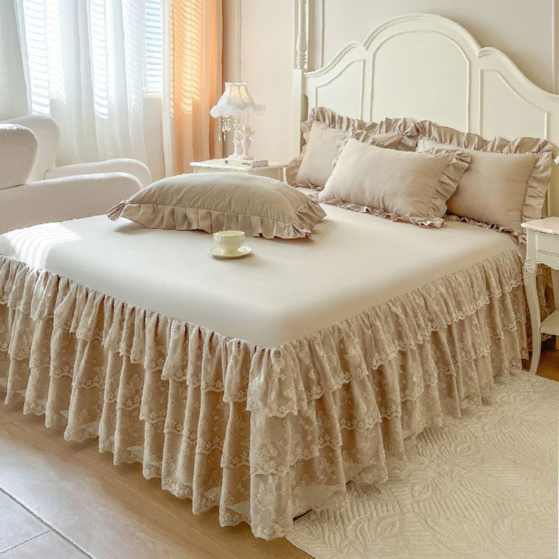 Romantic Ruffled Lace Bed Skirt 3-Piece Set（2*pillowcases+1*fitted sheet）