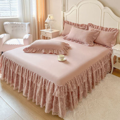 Romantic Ruffled Lace Bed Skirt 3-Piece Set（2*pillowcases+1*fitted sheet）