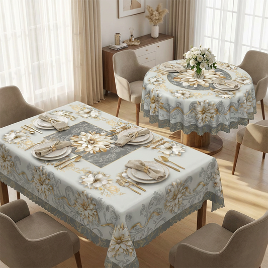 Elegant Waterproof Embossed Floral Tablecloth