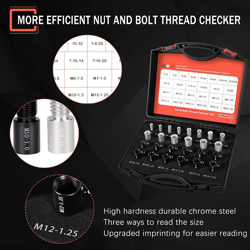 🔧 LIMITED-TIME 50% OFF! 📏 Nut & Bolt Thread Checker Kit – Dual-Side, Precise, Compact ✨