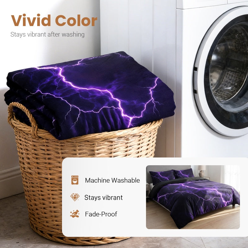 Purple Lightning Duvet Cover & Pillowcase Set