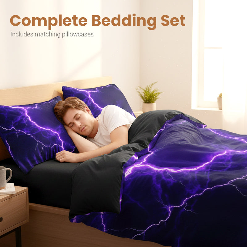 Purple Lightning Duvet Cover & Pillowcase Set