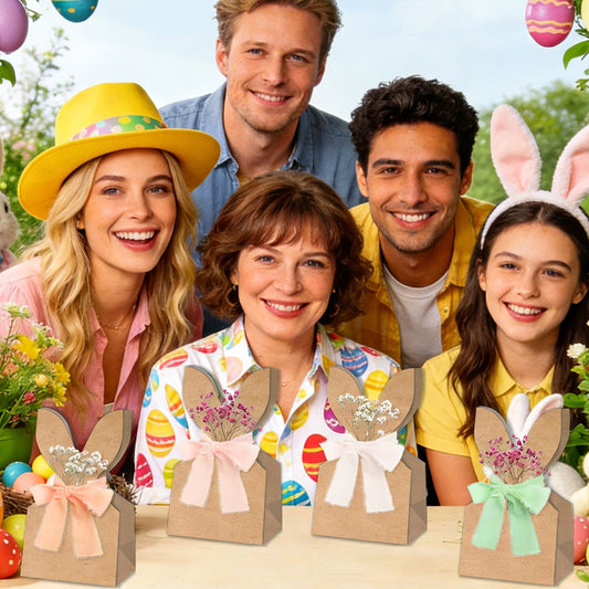 💎 24-Pack Easter Bunny Paper Gift Bags with Ribbons – Festive Rabbit Ear Design, Durable Kraft & Easy Assembly 🐰🎁