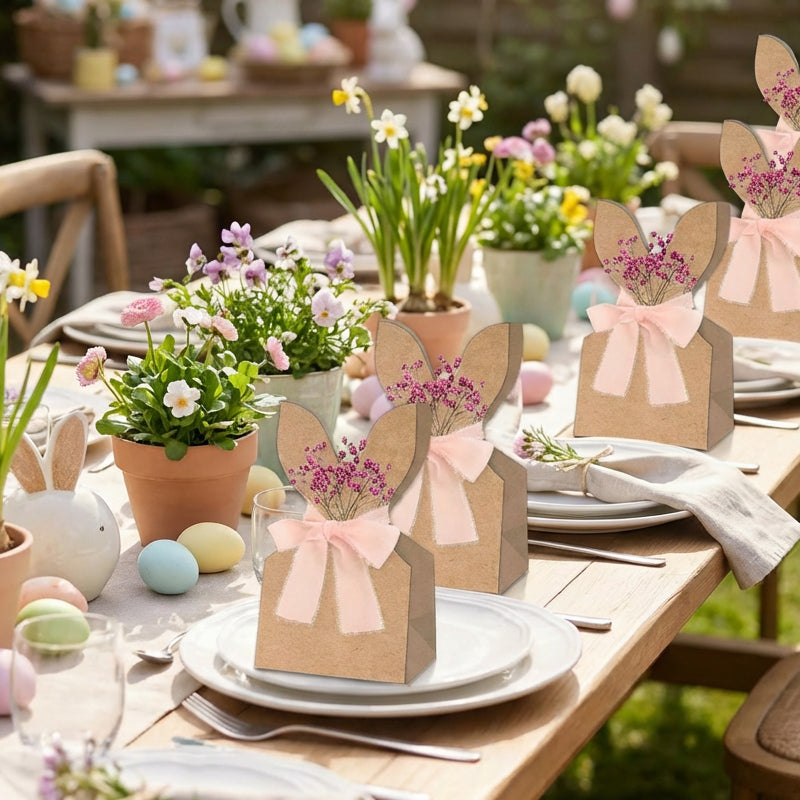 💎 24-Pack Easter Bunny Paper Gift Bags with Ribbons – Festive Rabbit Ear Design, Durable Kraft & Easy Assembly 🐰🎁